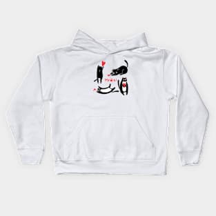 Cute black cats with heart and meow Kids Hoodie